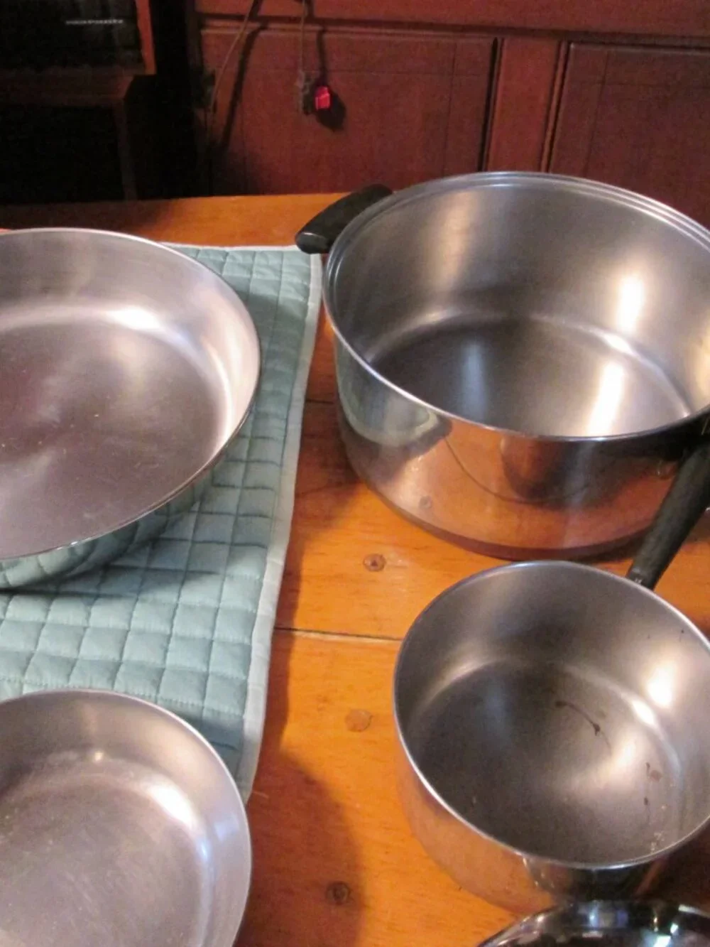 7 pc vtg 1801 Revereware frypan saucepan and lg dutch oven dome lid copper clad